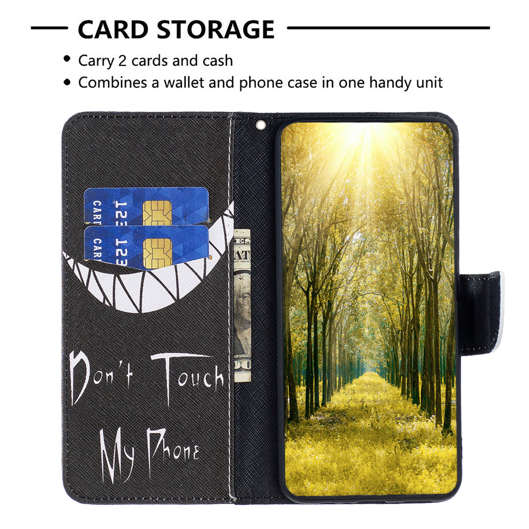 Stand Wallet Phone Case for iPhone 15 , Pattern Printing PU Leather + TPU Phone Cover - Don't Touch My Phone Stand Wallet Phone Case for iPhone 15 , Pattern Printing PU Leather + TPU Phone Cover - Don't Touch My Phone